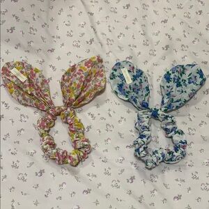 Floral Bunny Ear Hair Ties - Pink and Blue